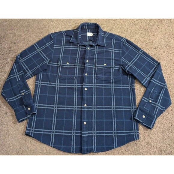 Fair Harbor Dunewood Navy Blue Plaid Flannel Shirt Men's Large - Picture 1 of 6